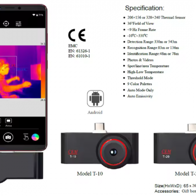 Xtester- CEM T-10 206-156 Resolution TYPE C/Mini USB Android Phone Cheap Thermal Camera