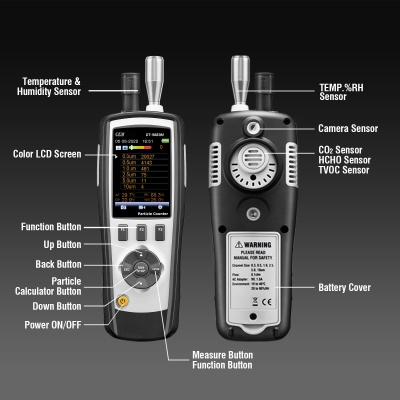 Xtester- CEM DT-9883M 8in 1PM2.5/10 HCHO CO2 TVOC Laser Particle Counter (0.3,0.5,1.0,2.5,5.0,10um Mass Concentration Channel