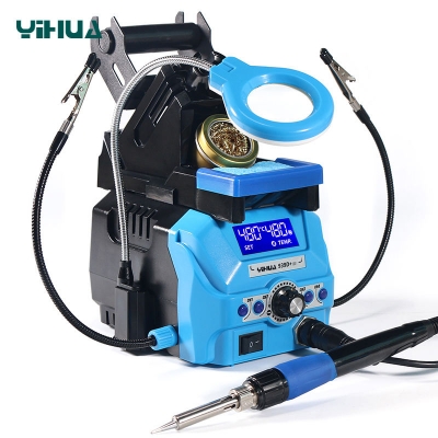 Testermeter- 939D+ III multi-function LCD digital 75W soldering solder iron station with clips and LED Magnifying Lens