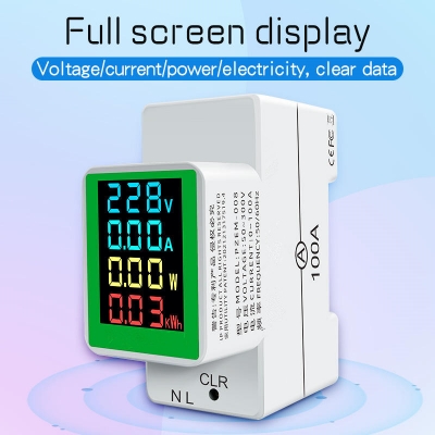 Testermeter-4in1 Din Rail Single Phase Energy Meter 100A Wattmeter with LCD Display Home Solar Panels AC Voltage Current Monitor