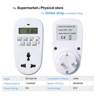 Testermeter- GET02A-VN Automatic Timer Switch and Countdown Programmable Timer