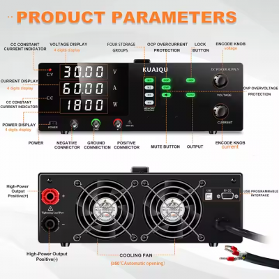 Testermeter-KUAIQU 30V 50A 1500W Switching Power Supply R-SPS3050S Storage Memory OCP OVP Short Circuit Protection Voltage Regulator SMPS