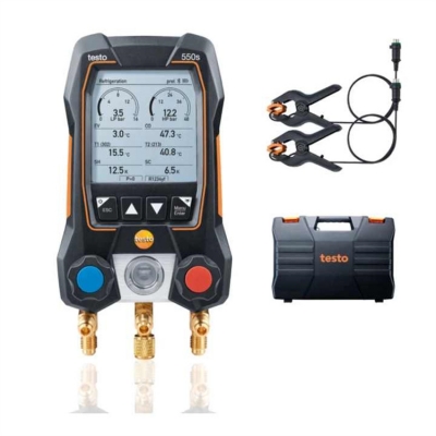 Testermeter-Testo 550s Basic Kit Smart Digital Manifold With Fixed Cable Clamp Temperature Probes