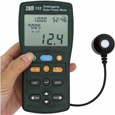 Testermeter-Handheld Solar Power Meter Tester TES-132 400-1Knm Range 2000W/m2 & 634Btu/(ft2h) Data Logger SD Card 2G USB TES132