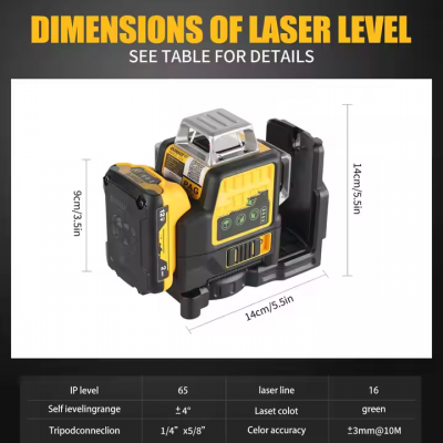 Testermeter-DW89LG 360&deg; Rotating 3D 12-Line Green Laser Level Professional Outdoor Construction Marking Tool Lithium Battery DW89LG