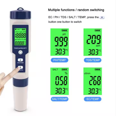 Testermeter-EZ-9909A-Newest 5 in 1 TDS/EC/PH/Salinity/TEMP Water Quality Tester With Electrode Replaceable Can Measured Non-sea Salinity
