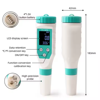 Testermeter-YY-1070-Digital Free Available Chlorine Meter 7-in-1 Water Quality Pen PH/Salinity/ORP/TDS/EC/CL/TEMP pH Meter for Pool Seawater