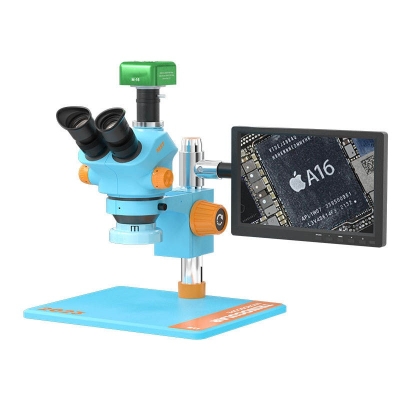 Testermeter- RL-M5T-B11 Trinocular Stereo Microscope a+ RL-033D Light Source + 0.5ctv Adapter + MC1 4k HD Camera for Cell Phone Printed Circuit Board Repairs