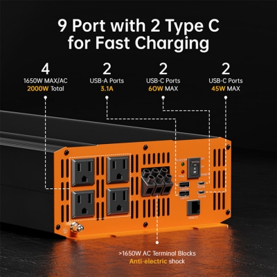 Testermeter-Pure Sine Wave Power Inverter 1KW ~8KW 12V24V DC to 110V AC Converter for Car RV Solar Home  ETL Certified