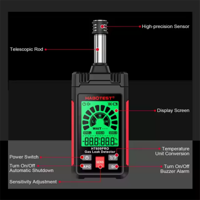 Testermeter-Habotest HT609 Gas Leak Detector Temperature and Humidity Meter Gas Leak Check Carbon Monoxide and Natural Gas Detector