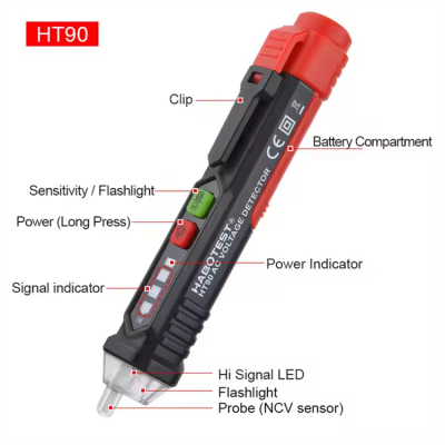 Testermeter-HABOTEST HT90 50/60Hz Non Contact Electrical AC 12V to 1000V Tester Pen Voltage Detector Noncontact Electric Shock Checker