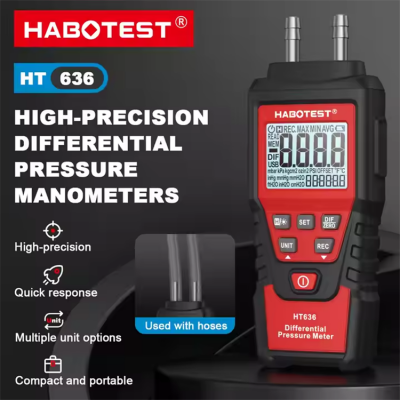 Testermeter-HABOTEST HT636 Digital Pressure Gauge Manometer Air Pressure Meter Differential Pressure Gauge Air Precision Kit Detector Meter