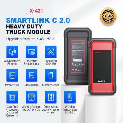 Testermeter-For LAUNCH X431 SmartLink C Plastic Code Reader Heavy-Duty Diesel Truck Diagnostic Tool with 1-Year Warranty Update From HD3