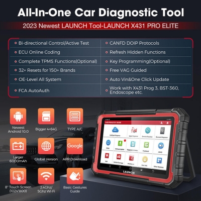 Testermeter-Launch X-431 Pro Elite Multi-Language Scan Tool Car Diagnostic Code Reader Analyzer Configuration Tool
