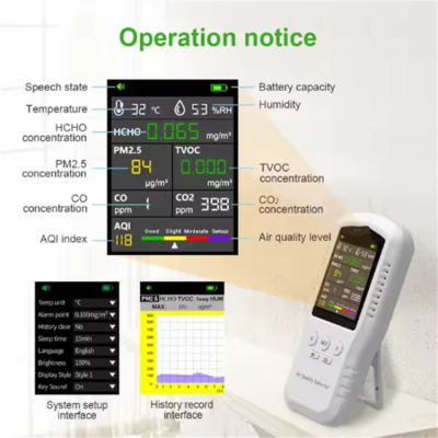 Testermeter-T-Z01pro-Bosean Portable CO2 Pm2.5 Detector Handheld air Quality Monitor Pm2.5 Hcho Temperature Detector Pm2.5 Pm10 Tvoc Hcho Monitor