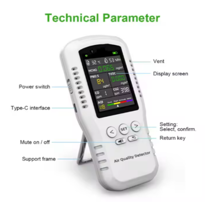 Testermeter-T-Z01pro-Bosean Portable CO2 Pm2.5 Detector Handheld air Quality Monitor Pm2.5 Hcho Temperature Detector Pm2.5 Pm10 Tvoc Hcho Monitor