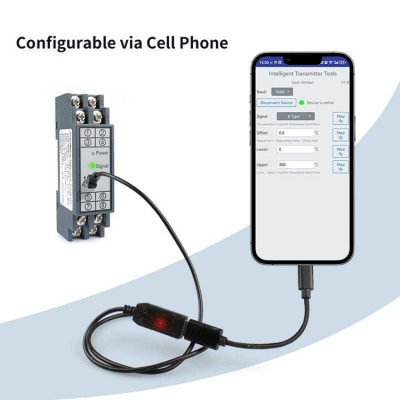 Testermeter-TT-513-Configurable DIN Rail Mounted Thermocouple PT100 Transmitter 4-20mA0-10VDC Output Plastic Material Free APP Software